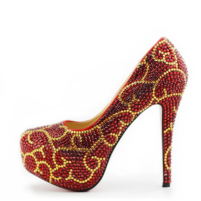 Talón Lances 14cm Mano A Red Tamaño De 11cm Nupcial 8cm Hecho Partido Oro Bolso El With Alto Heels Con Rhinestone red Heels Rojo Del Bag Grande red Vestido Boda Zapatos aTdwRq51R