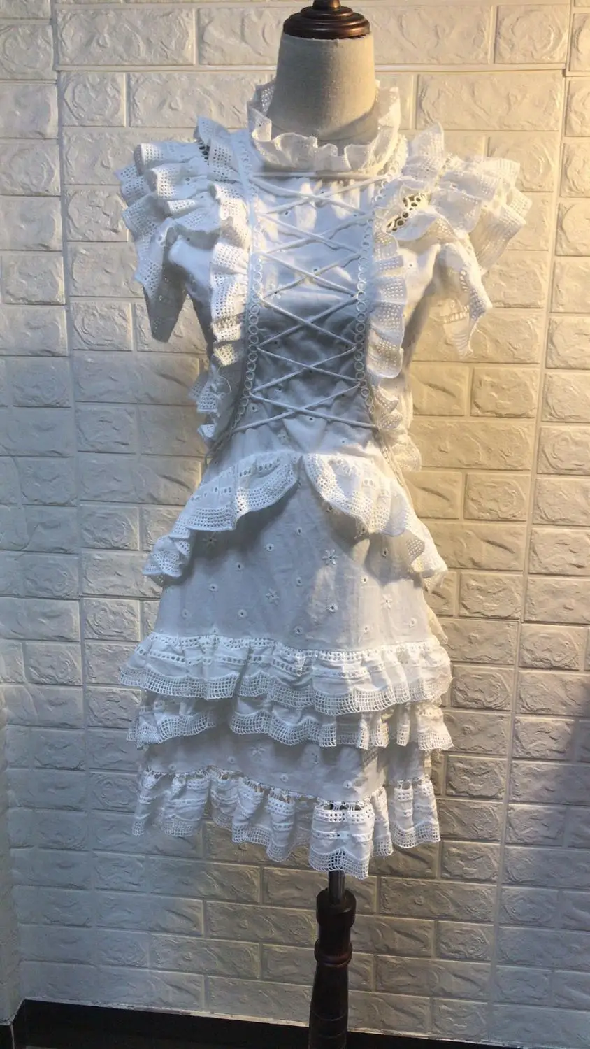 Летнее женское белое открытое кружевное платье с поясом праздничное платье с высоким воротником