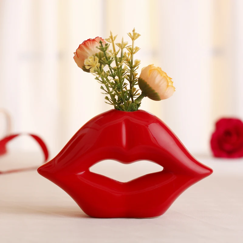 Красные губы ваза простая креативная керамическая ваза украшение Европейская декоративная пара романтическое украшение для дома подарки