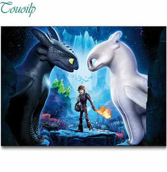 

Touoilp Diamond Embroidery Cross Stitch 5D Square Diy Diamond Painting How to train your dragon 2 Movie poster Mosaic Wall Decor