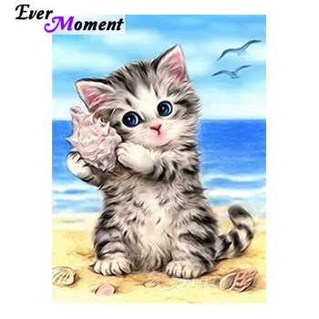 

Ever Moment Diamond Painting Cat Seaside Beach Shell Artwork Gift 5D DIY Picture Diamond Embroidery Rhinestone Decor S2F488