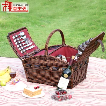 

Outdoor Picnic Basket Heat Preservation Willow Braided Basket Rattan Braided Holding Basket Portable Picnic Basket With Cover Ca
