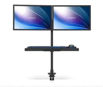 

Desktop Dual LCD Monitor Holder +Keyboard Holder Free Lifting Full Motion Sit-Stand Work Station