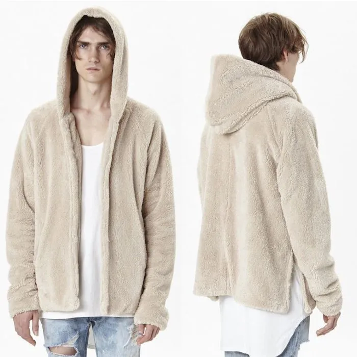 2018 NEW Winter US Hip Hop Sherpa Fleece Jacket Men Men Sherpa Open Stitch Casual Hooded