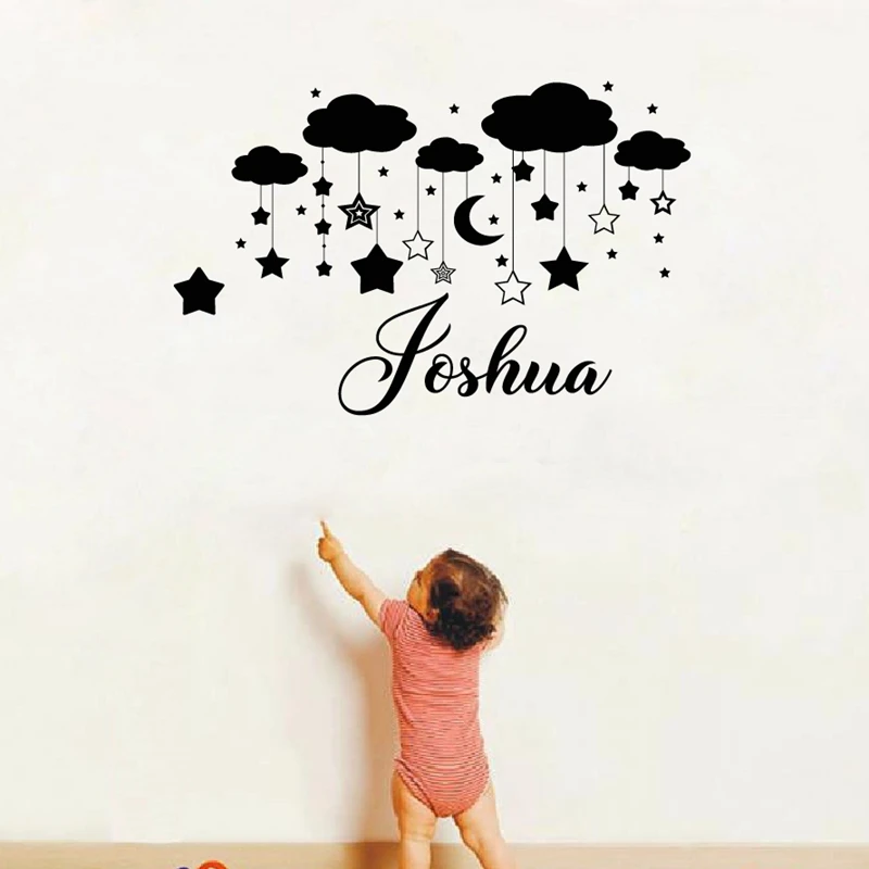 

Personalized Name Wall Decals Decor DIY Clouds Moons Stars Vinyl Art Sticker For Home Baby Room Wall Decoration