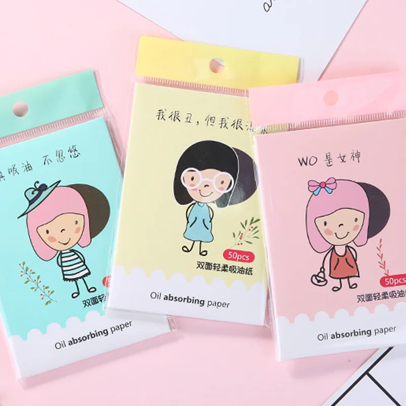 

50 Sheets/Pack Facial Oil Control Sheet Girls Fashion Face Double-sided Soft Clean Oil Absorbing Papers Random Color