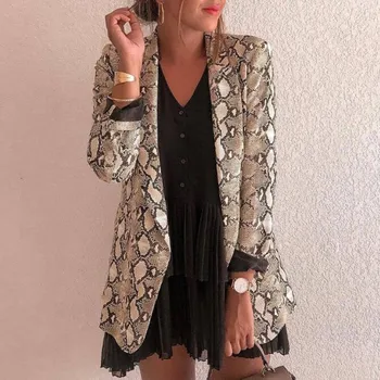 

2019 Spring Autumn Suit Blazer Women Fashion Vintage Leopard Snake Print Office Lady Jacket Long Sleeve Coat Casual Female Top