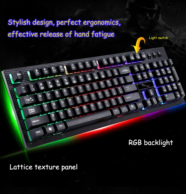 USB Проводная Механическая игровая клавиатура с RGB подсветкой водонепроницаемая