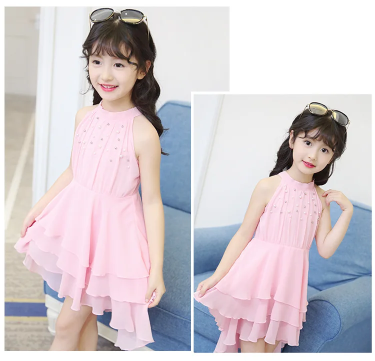 chiffon children clothing girls summer 2017 beading girl princess dresses layered child dress white pink red girls dress 4 5 6 7 8 9 10 11 12 13 14  years old little big teenage girls summer dress kids girls party dress  (8)