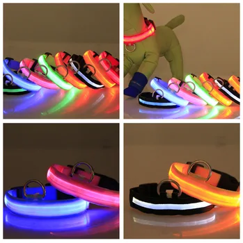 

LED Nylon Pet Dog Collar Night Safety LED Light Flashing Glow in the Dark Dog Pet Leash Dog Collar Flashing Safety mix color