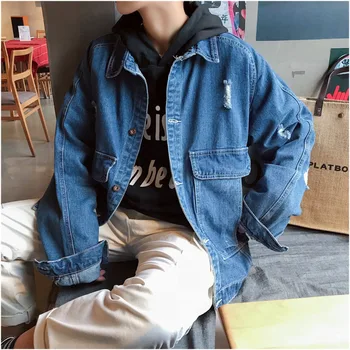 

2018 Spring And Autumn New Men's Solid Color Simple And Versatile Fashion Casual Denim Jacket Business Youth Street Temperament