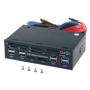 

Multifuntion 5.25 inch Media Dashboard Card Reader USB 2.0 USB 3.0 20 pin e-SATA SATA Front Panel for Optical Drives Bay