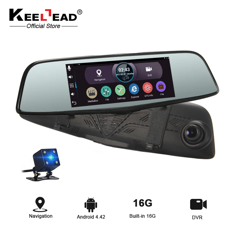 KEELEAD Автомобильная DVR камера 7 &quotAndroid зеркало заднего вида GPS навигатор ОЗУ 1 Гб ПЗУ