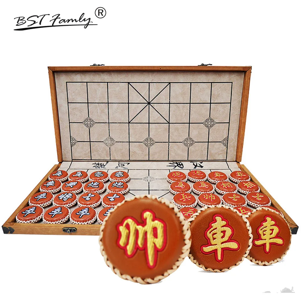 

BSTFAMLY Chinese Chess Xiang Qi Size6 Leather Pieces 55mm*20mm Folding Checkboard 32Pcs/Set No Magnetic Puzzle Game Kid Gift C15
