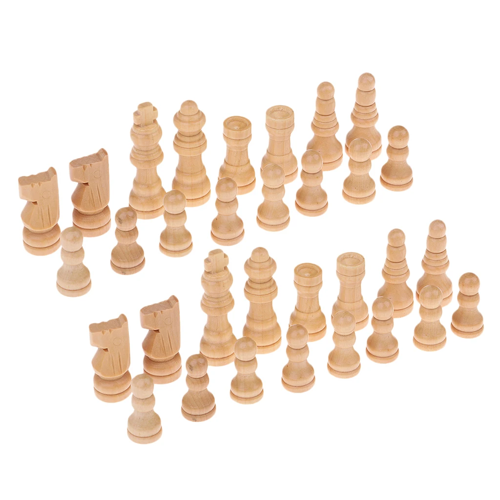 MagiDeal 32Pcs Backgammon Draughts Chess Pieces Chesckers Wooden Chessman for Travel Game 48mm King