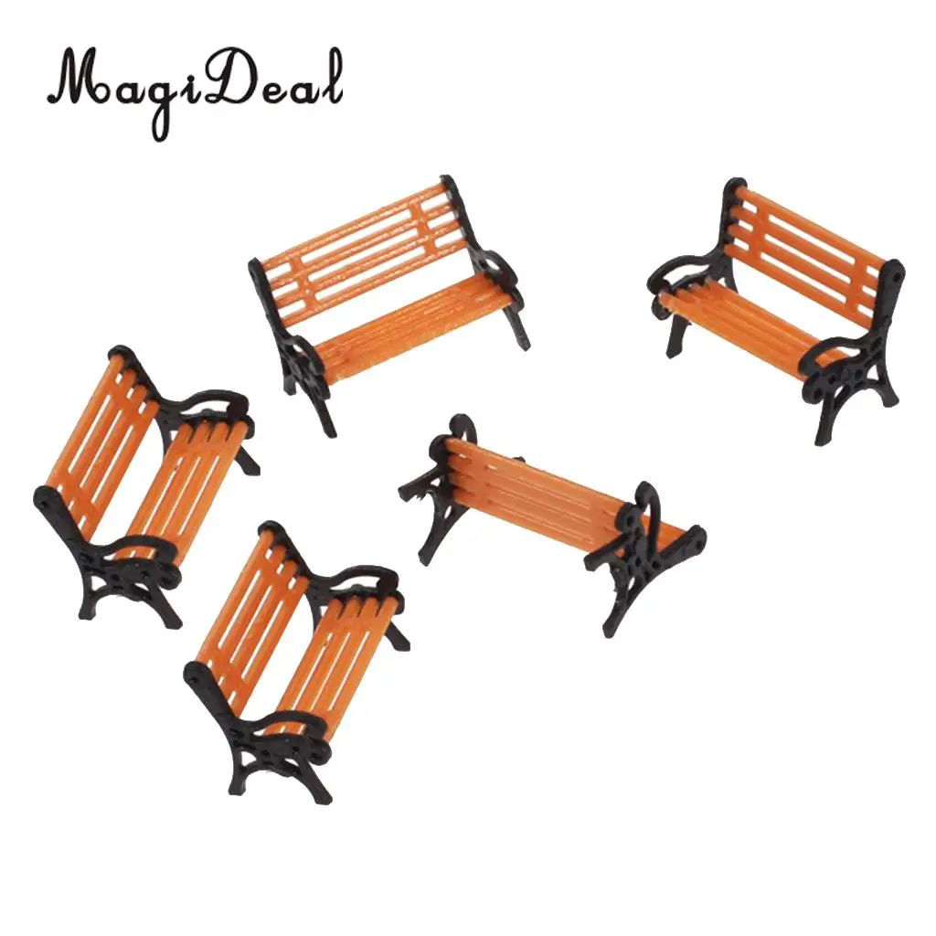 5Pcs/Lot 1:75 Plastic Model Park Bench Model for Garden Station Platform Street Scene Layout Landscape w/ Black Arm