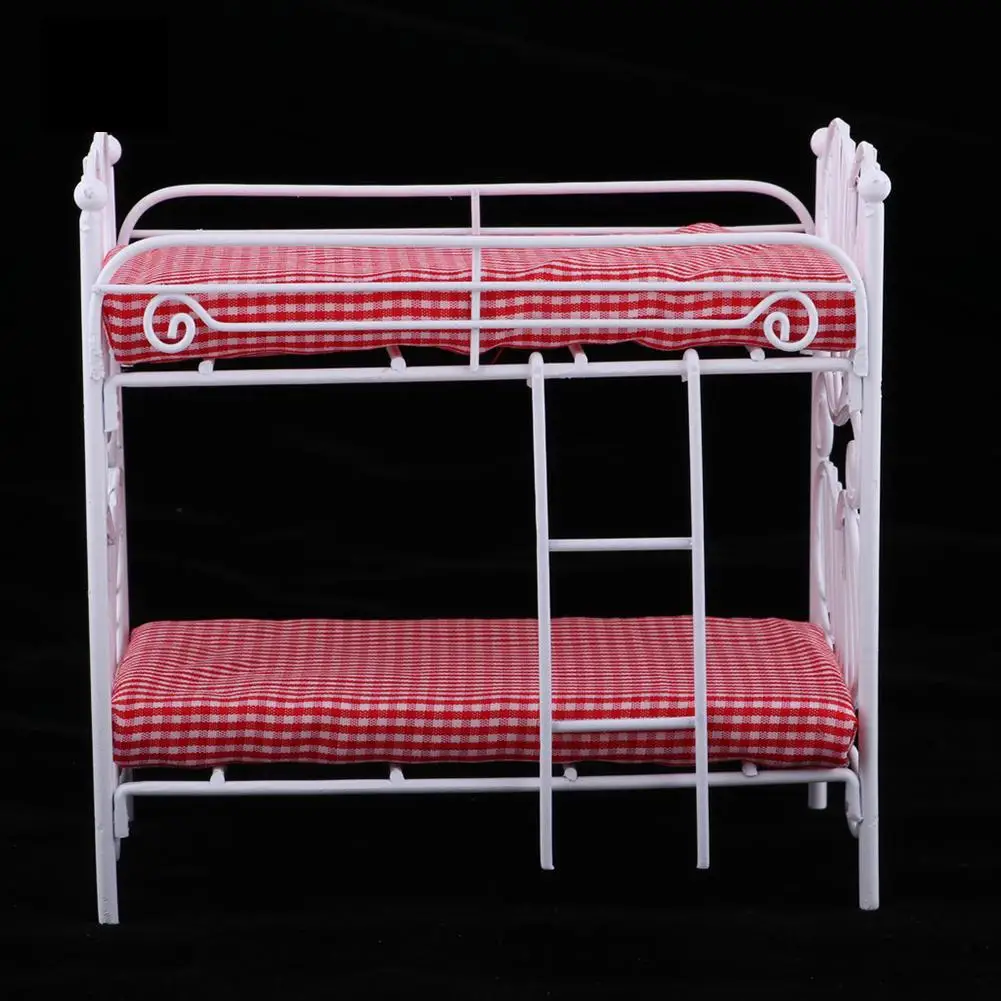 Miniature 1/12 Scale Mini Bunk Bed Double Decker Model Dollhouse Accessories Toy