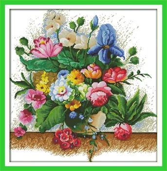 

Flowers blooming cotton cross stitch kits 14ct white 11ct print on canvas embroidery set sewing hand made crafts home decor