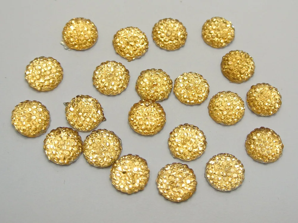 

100 Champagne Acrylic Round Flatback Dotted Rhinestone Beads 10mm(3/8")
