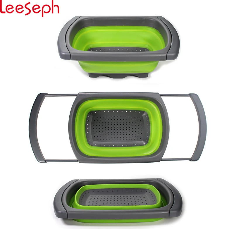 

Folding Kitchen Strainer, Colander Collapsible, Perfect fits the Sink, with Handles, 6-quart Capacity, Red & Green