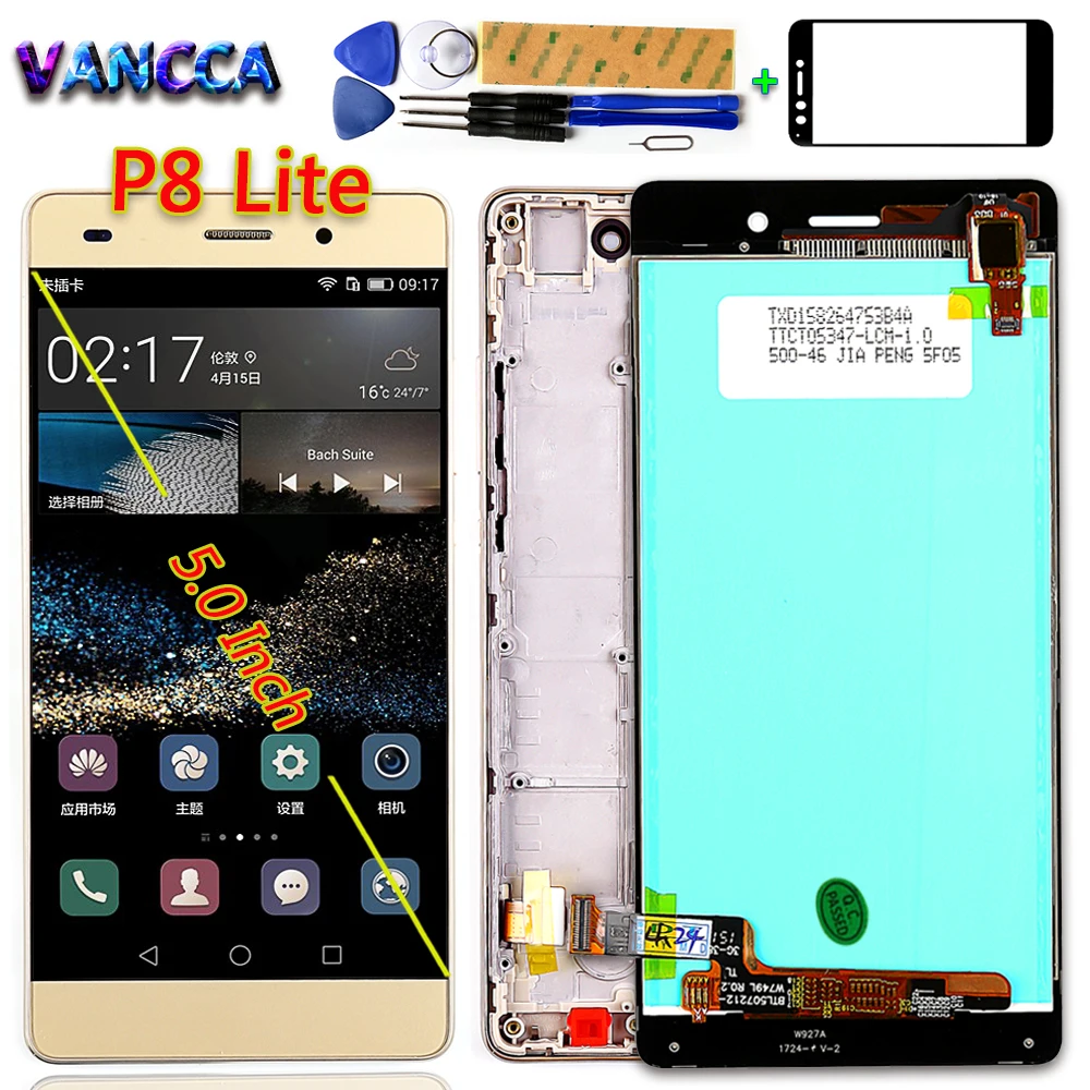 

100% Tested LCD Display For Huawei P8 Lite ALE-L21 5.0 inch Touch Screen Digitizer Assembly 1280*720 Frame With Free Tools