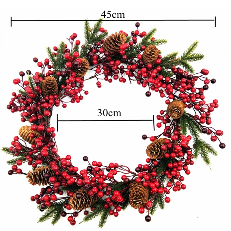 1 шт. 45 см красный искусственный ягодный Рождественский венок Ротанговые украшения ягоды праздничный магазин окна двери висячие венки
