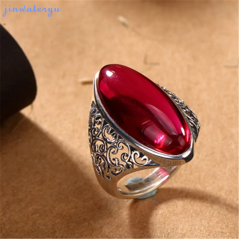 Jinwateryu модные ювелирные изделия 999 серебряные кольца красный синий белый желтый черный натуральный халцедон кольца для женщин девочек