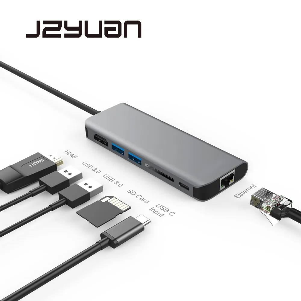 JZYuan док-станция для ноутбука Macbook USB C Etehernet LAN HDMI USB 3,0 type C зарядная док-станция для samsung S9 S8 huawei P20