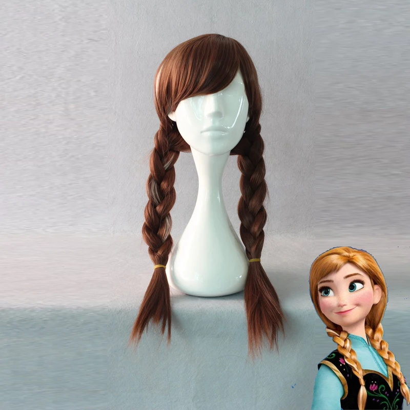 

Princess Anna Elsa Cosplay Wigs for Women Girls Long Straight 70cm Two Braid Heat Resistant Synthetic Anime Movie Wig Brown