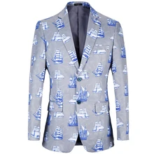 Elegant Easter Blazer Men 2018 sea Printed design Jacket loose size Masculino Plus Size US 38R-48R Casual Men Blazer coat