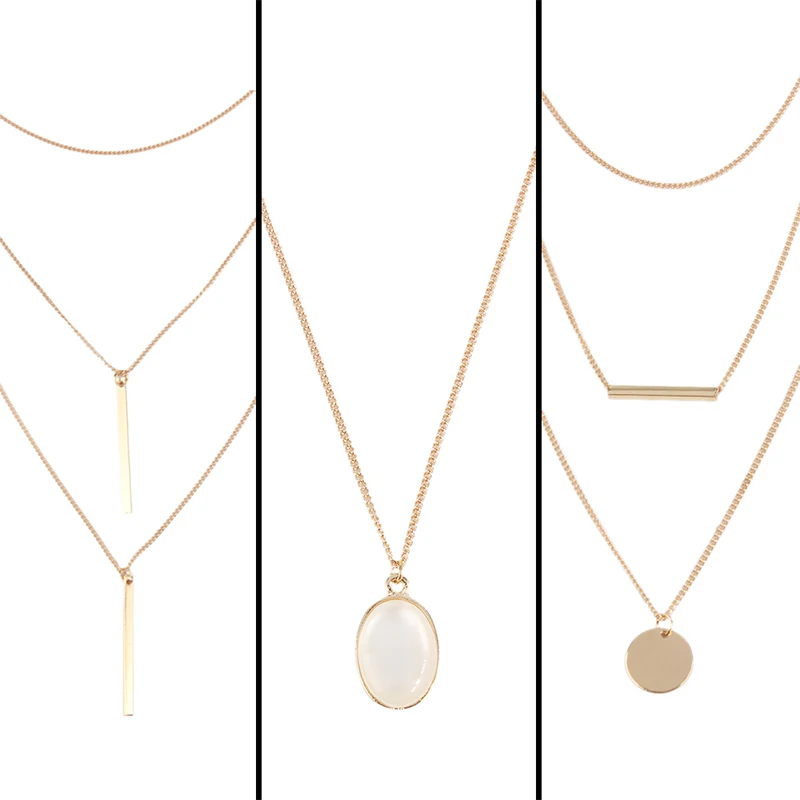 

Lalynnlys Bohemian Vintage Round Pendant Choker Necklace Gold Metal Rod Multi-layer Necklace For Women Jewelry Wholesale N67771