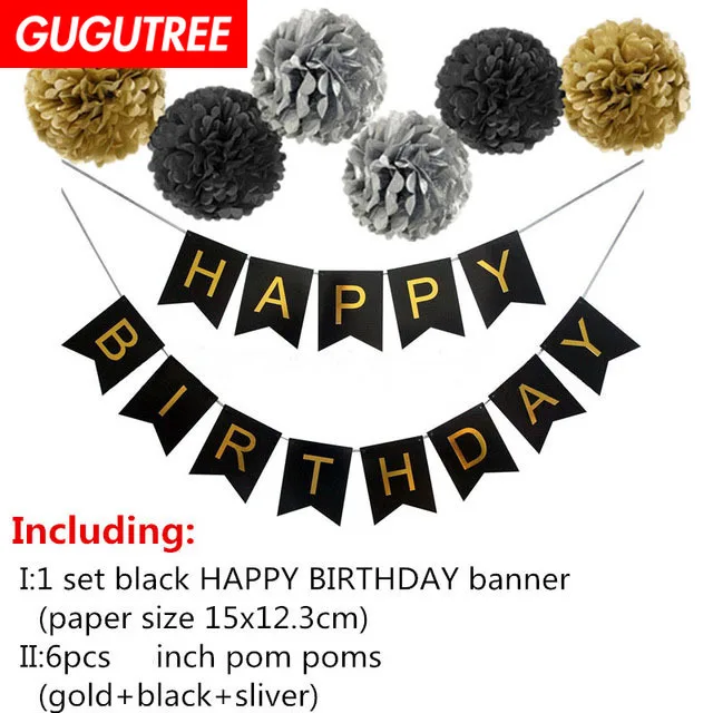

GUGUTREE PARTY one set black gold pink blue latex foil ballon Banners Paper flowers tassels Streamers happy birthday party PD-15