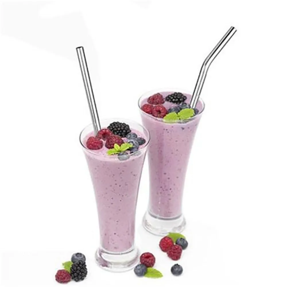 5pcs Eco Friendly Reusable Straw 304 Stainless Steel Straws Metal Smoothies Beer Drinking Straws Set with Brush & Bag