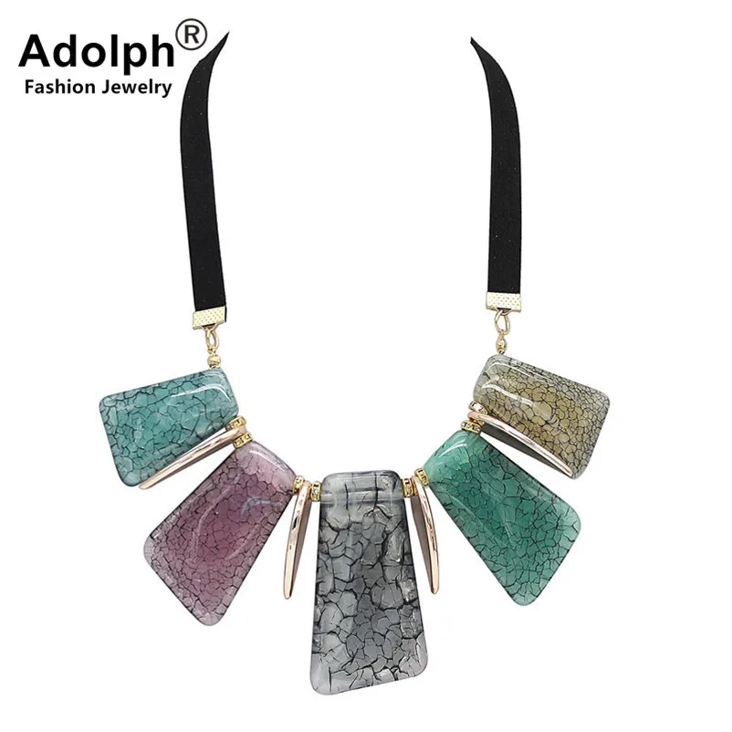 

ADOLPH Fashion Leather Rhinestone Geometry Pendant Choker Necklace 2018 New Handwork Boho Statement Neckalces Woman HOT