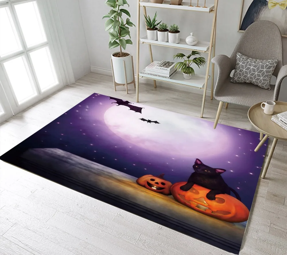 Purple Moon And Black Cat Bat Living Room Cushion Black Cat Bat Living Room Cushion