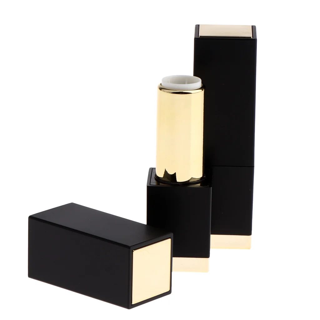 2Pcs Black Plastic Makeup Cosmetic DIY Lipsticks Lip Balm Empty Container Square Tube Empty Lipstick Tube
