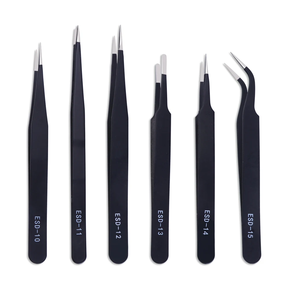 

6pcs Anti-Static Tweezers Eyelash Curlers Applicator Bend Straight Flat Head Gems Sliders Perm Piker Nail Art Decor Tools BEESD