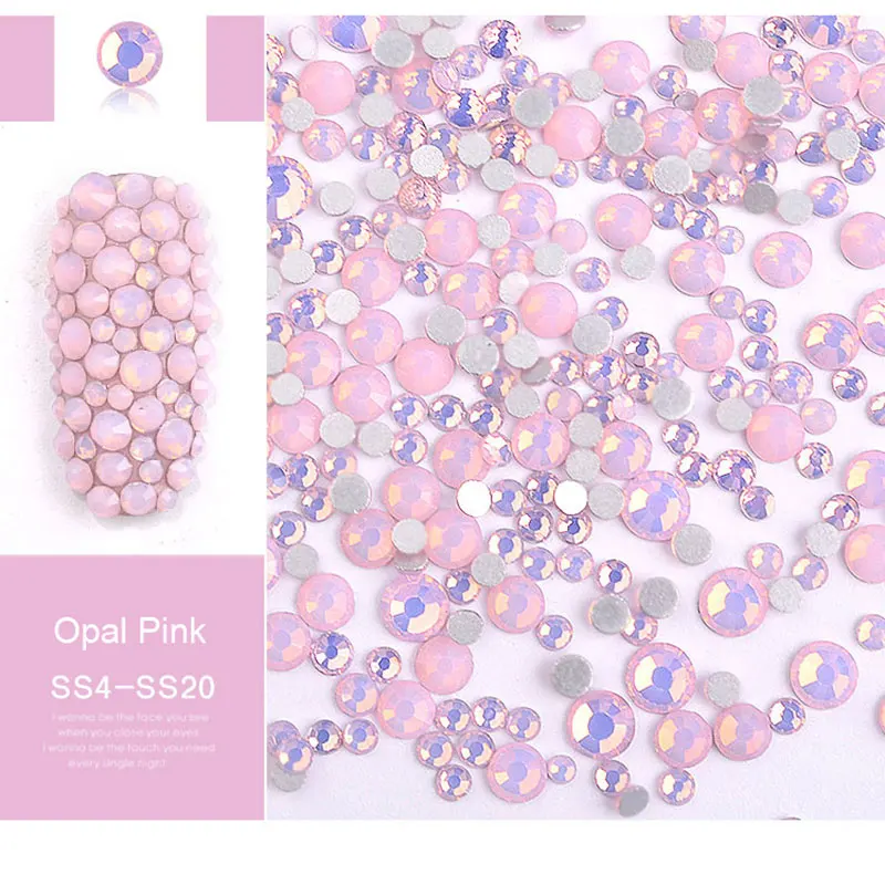 1 упаковка, разноцветные стразы с плоской задней поверхностью, стеклянные стразы для нейл-арта, прозрачные AB/опал/пламя, 3D блестки, хрустальные камни, самодельные Украшения - Цвет: Opal Pink SS4-SS20