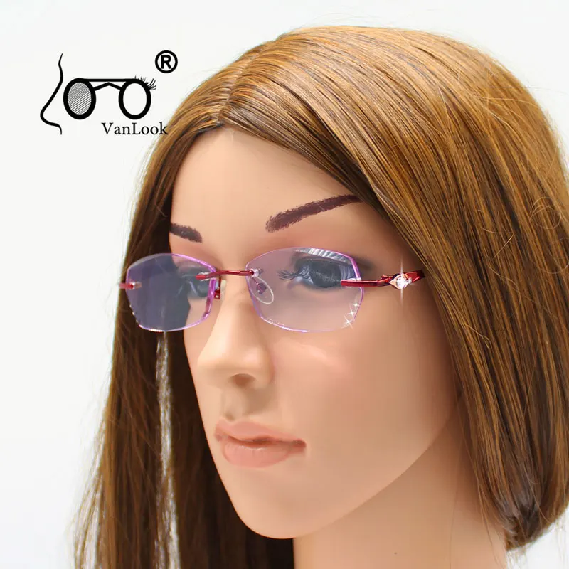 

Rhinestone Reading Glasses for Women Purplish Lens Gafas de Lectura Luxury Rimless Spectacle +100 +150 +200 +250 +300 +350 +400