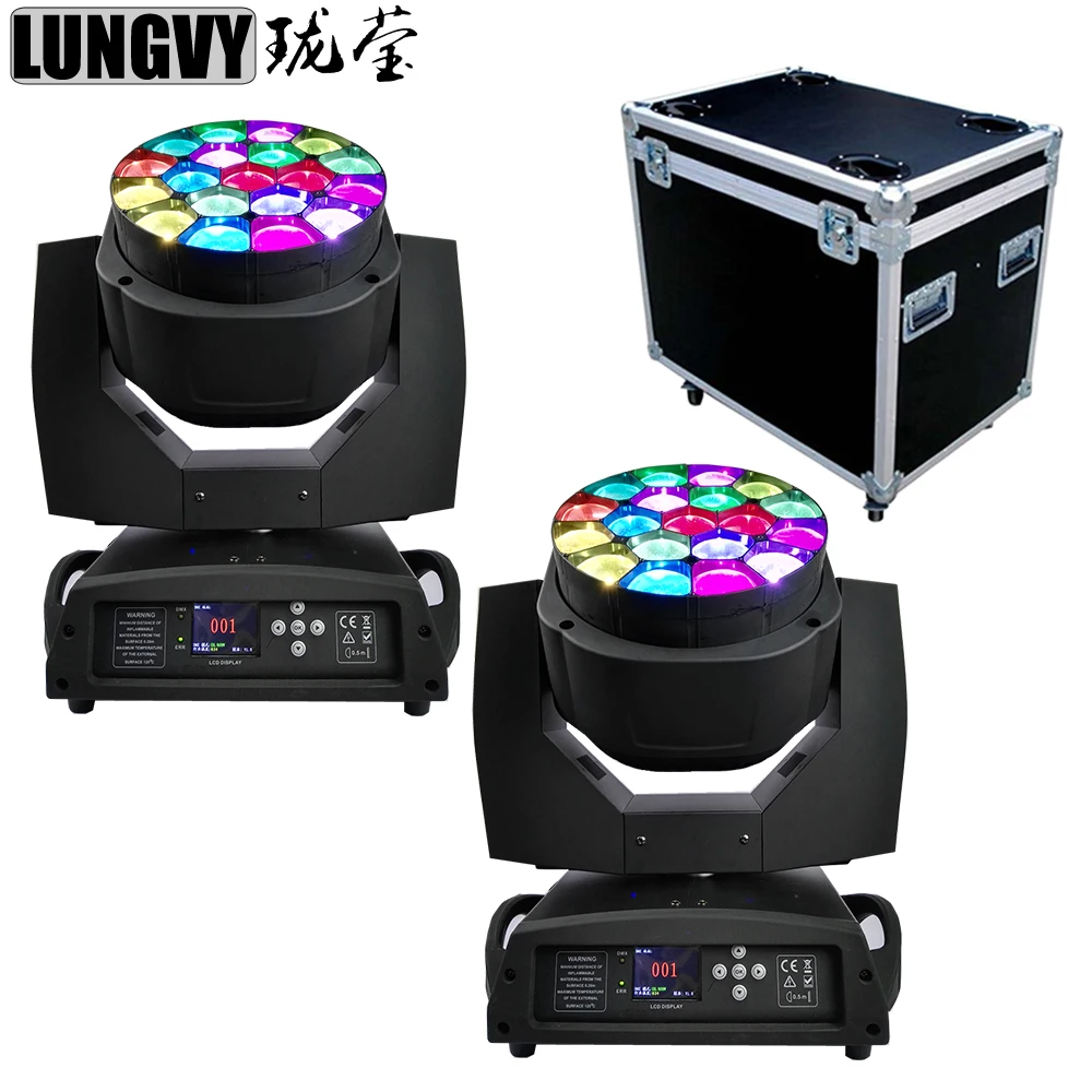 

Free Shipping 2pcs/Lot Flightcase Packing 19x15w RGBW 4in1 Zoom Led Big Bee Eye Moving Head Light For Stage DJ