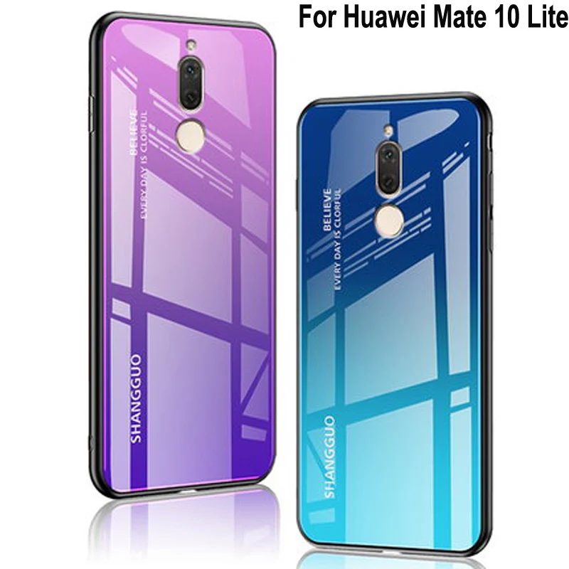 Роскошный чехол из закаленного стекла для Huawei Mate 10 Lite жесткий Модный телефона с