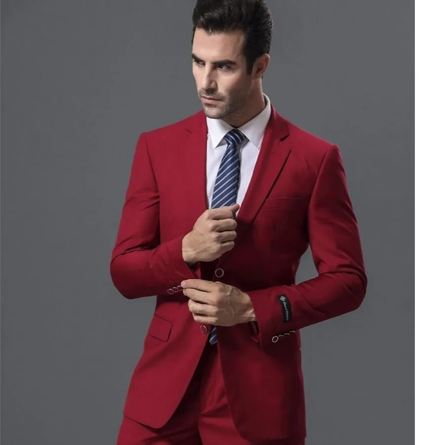 

Classic Design Red Men Wedding Dress Excellent Groom Tuxedos Popular Jacket Blazer Men Business Suit (Jacket+Pants+vest) terno