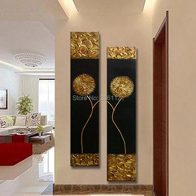 Ручная роспись современный абстрактный золотой черный картина маслом Большая Вертикальная текстурированная настенная декоративная картина на холсте для гостиной