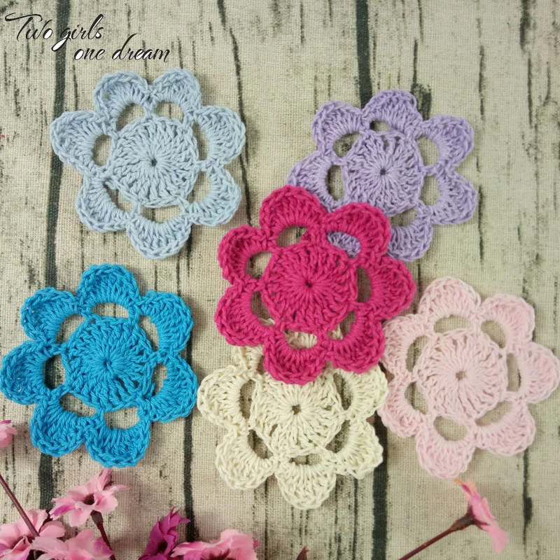 

100pic/lot Cotton Crochet Flowers Applique Clothes Appeal DIY Cloth Art Accessory Handmade Crochet Doilies Girl's Headwear Patch