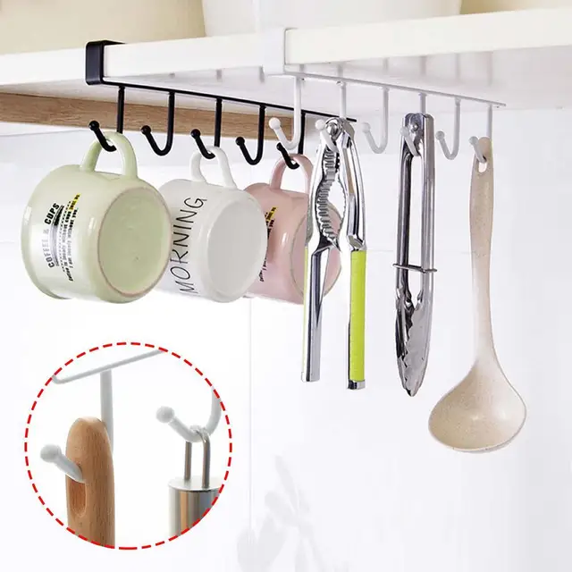 1 PCS Cabinet Bottom Rack Cup Shelf Kitchen Iron 6 Coat