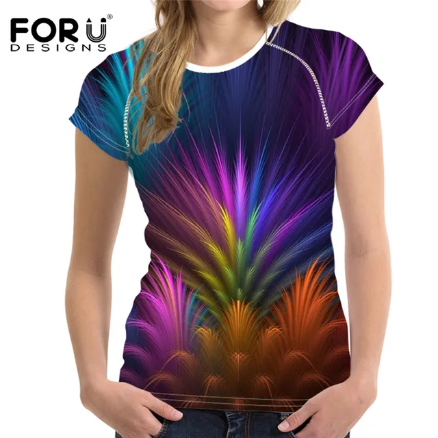 FORUDESIGNS Colorful Design Short Sleeve Tshirt Girls Fashion
