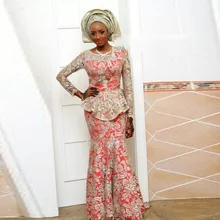 Nigeria Sexy Spitze Meerjungfrau Abendkleider Lang Hohl Ärmeln Bodenlangen Abendkleider Oansatz Rüschen Formal Dress Party E026