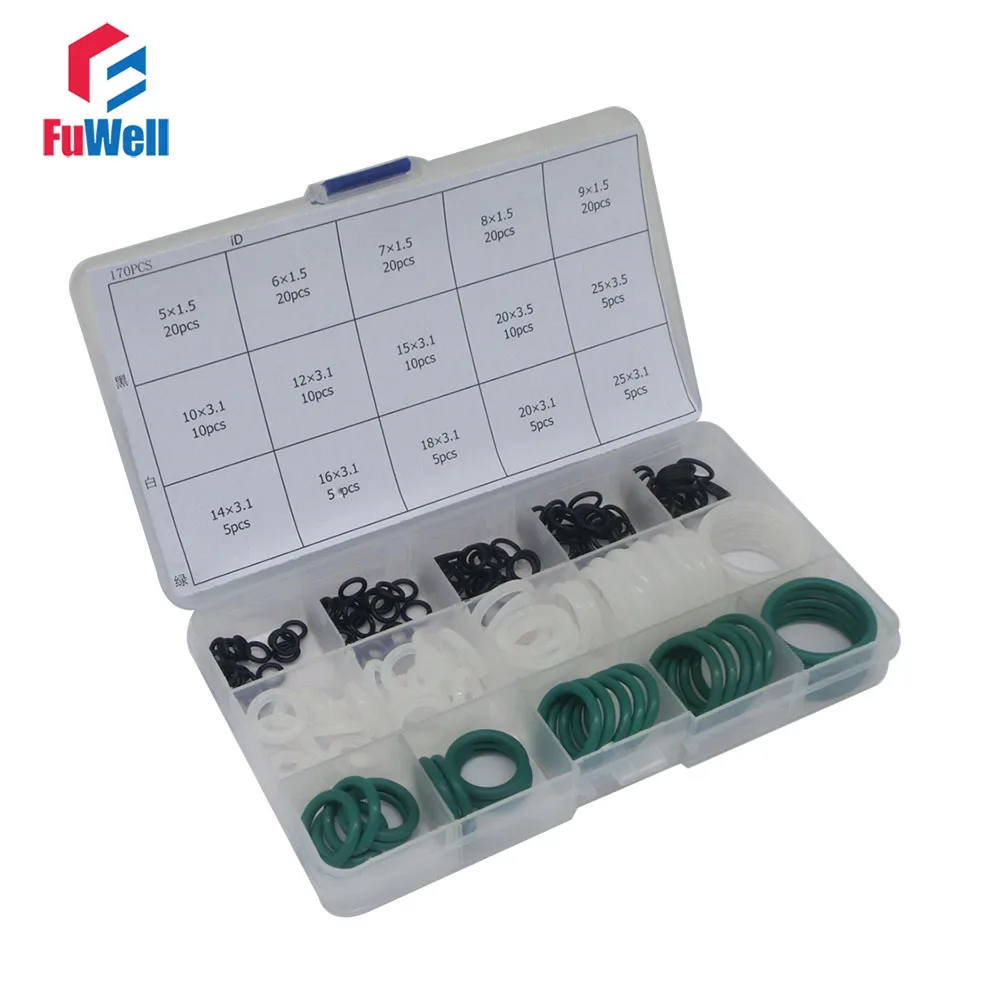 170pcs O Ring Seal Kit 15 Different Sizes NBR VMQ FKM Rubber O ring