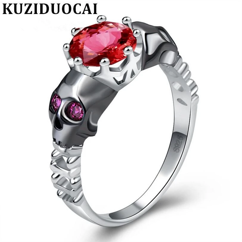 

Kuziduocai New Fashion Jewelry Punk Stainless Steel Zircon Skull Crown Wedding Rings For Women Sieraden Anillo Anel Bague R-180