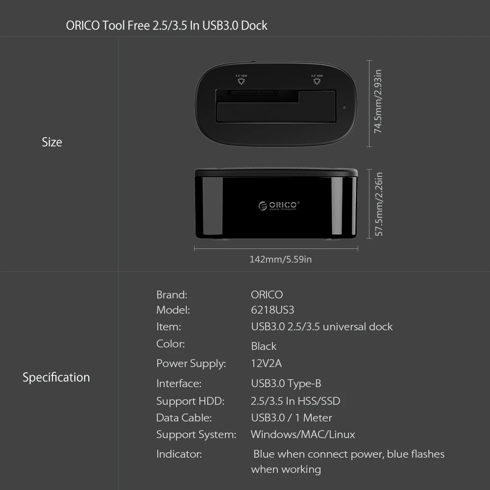 ORICO 2,5/3," Внешний чехол для жесткого диска 6 ТБ HDD корпус 5 Гбит/с USB 3,0 на SATA HDD док-станция HDD чехол коробка поддержка UASP